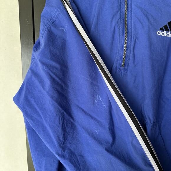 Adidas Jacket Men's Medium Blue Embroidered Zip Hoodie Windbreaker 90s VTG Nylon - Picture 2 of 5